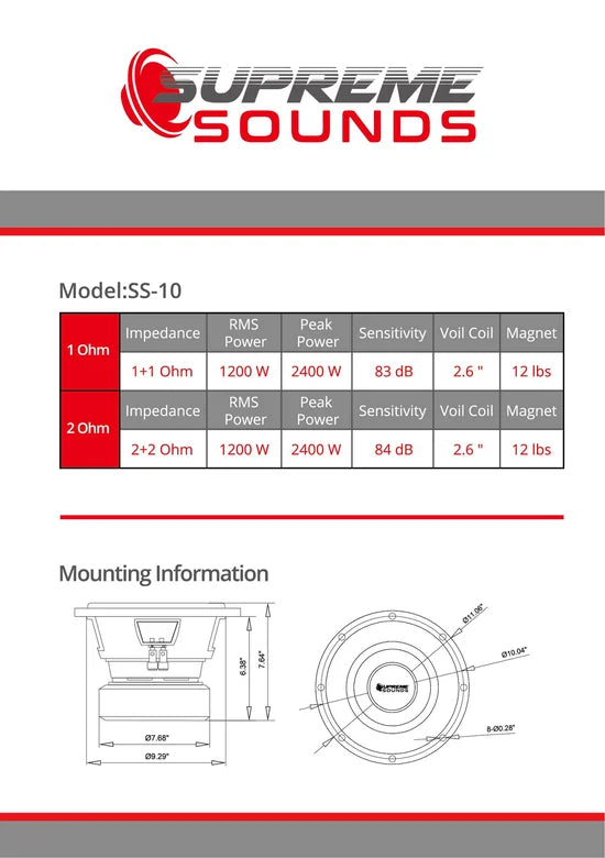 Supreme Sounds 10" v.1 1200W RMS Subwoofer DVC