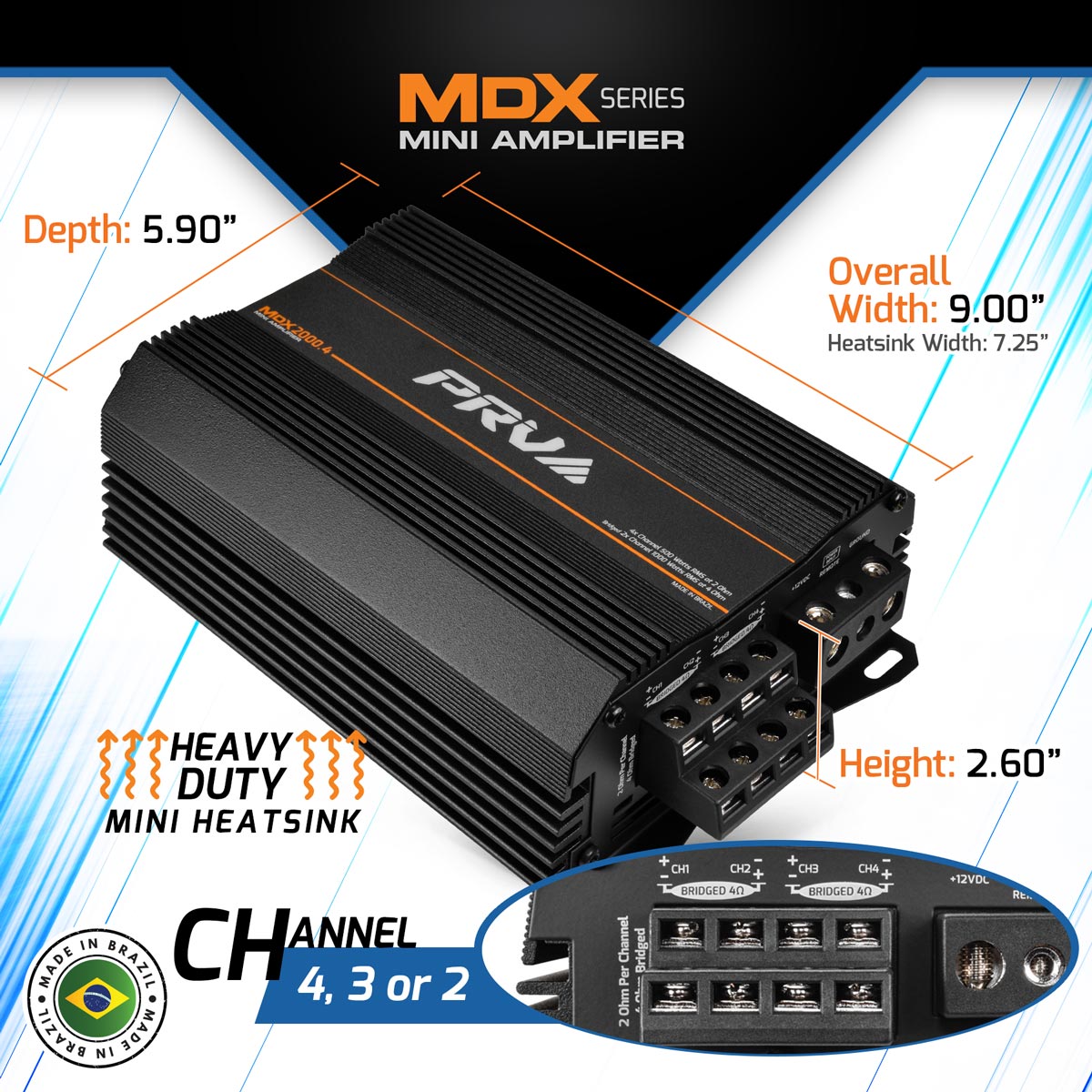 PRV Audio MDX2000.4 4-Channel Full Range Mini Amplifier 2-Ohm