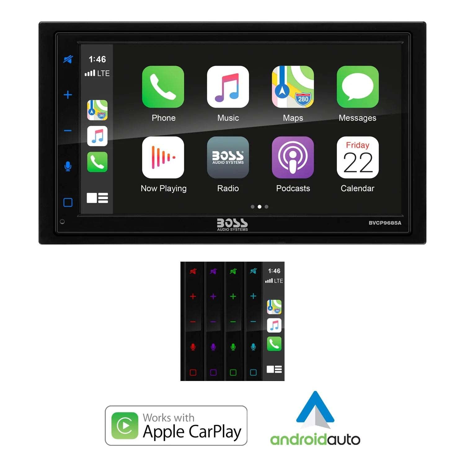 BOSS BVCP9685A Double-DIN, Wired Apple CarPlay & Android Auto, 6.75