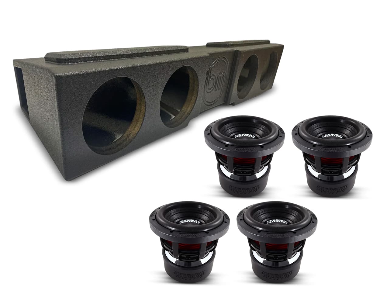 (4) Sundown Audio X8 v4 & Chevy Crew Cab 07-18 Quad 8" Subwoofer Box Combo